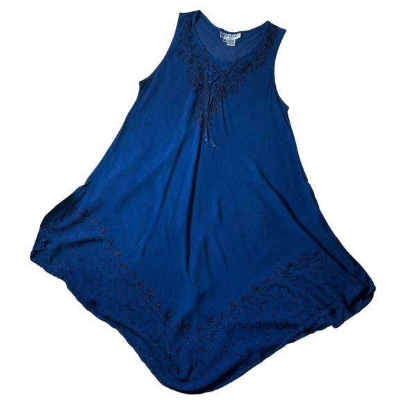 Jessica Taylor Womens  Blue Tie Up Embroidered Details Curved Hem Dress one size - Picture 5 of 10